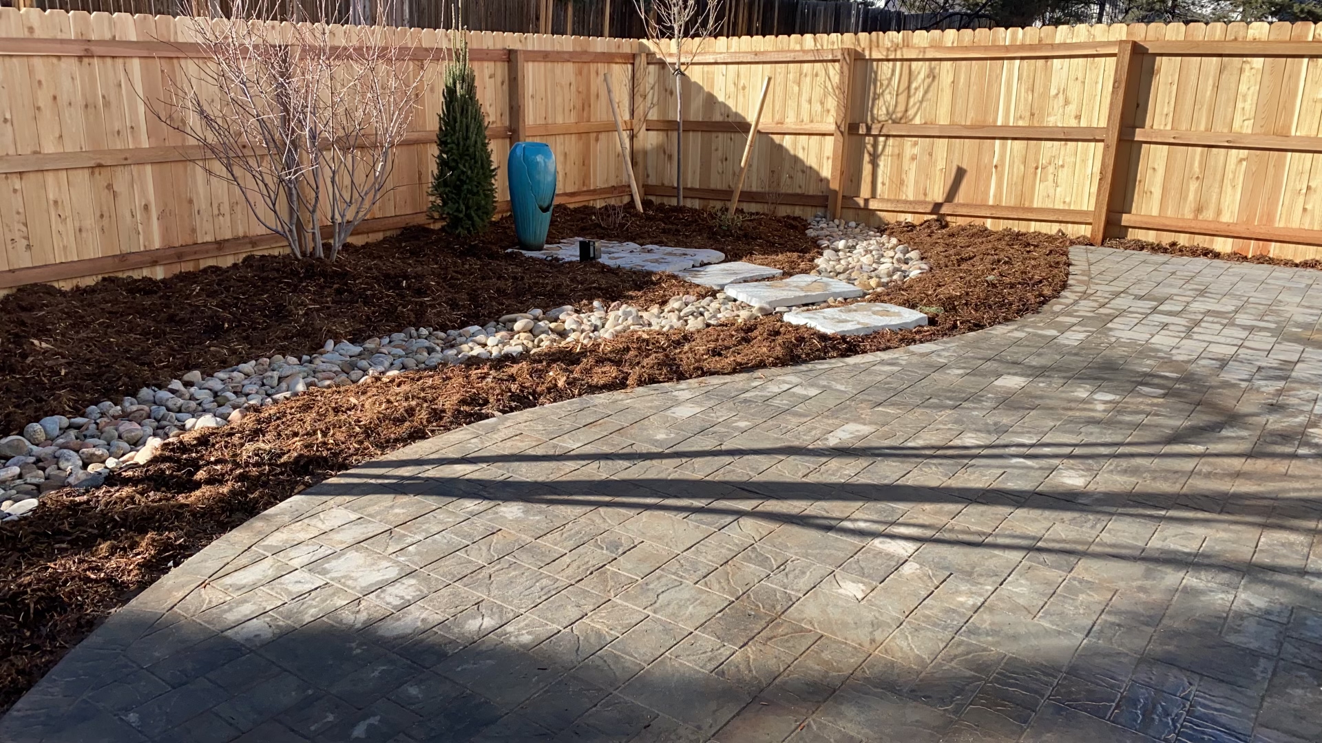 Small Back Yard Oasis Patio Mulch
